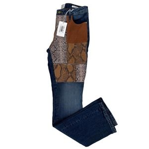 Frame NWT | Denim Jeans Frame Le Mini Boot Snakeskin Patchwork | sz 26